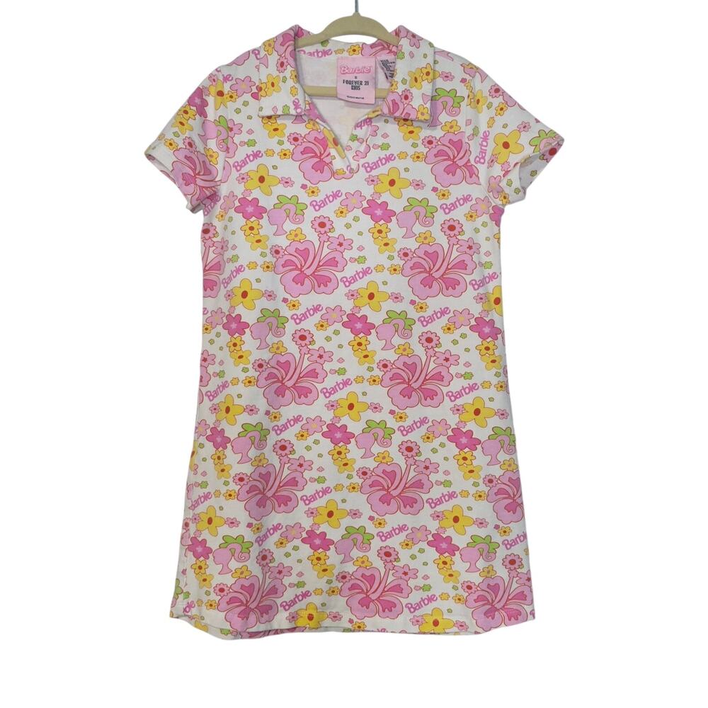 Barbie Forever 21 Pink‎ Tropical Print Polo Dress Kids Size 9/10